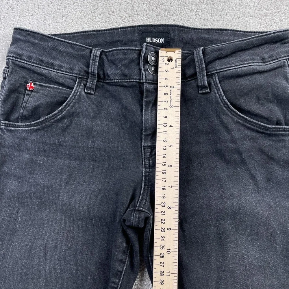 Hudson Jeans Womens 29 Black Collin Flare‎ Low Rise Distressed Denim Fray Hems